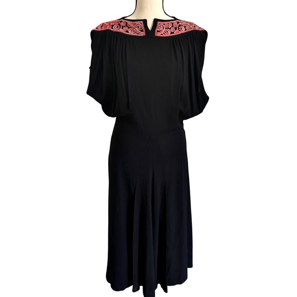Vintage 1940's Paul Sachs Beaded Pleated Midi Dress RARE Pinup WW2 Antique Glam